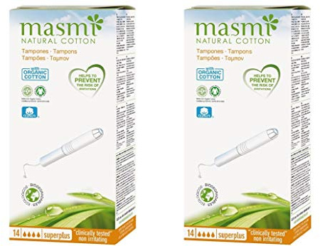 Masmi Super Plus Lot de 12 tampons applicateurs en coton biologique certifié, hypoallergénique, biodégradable, sans parfum, viscose, rayonne, chlore et dioxine