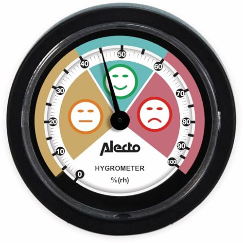 Alecto WS-05 higrómetro – mide la humedad relativa – sin pilas – para uso en interiores – analógico – 60 mm – negro