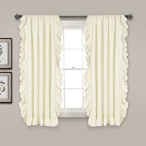 Lush Decor Reyna Ruffle Window Curtain Panel Set for Living, Dining, Bedroom (Pair), 54 W x 63 L, Ivory