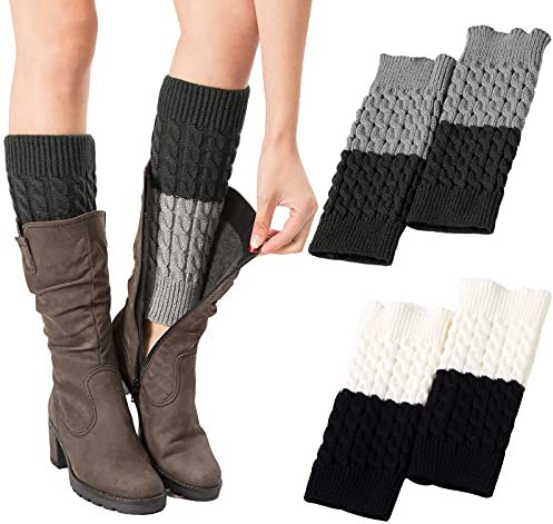 PHOGARY 2 Paare Stulpen Damen Winter Beinwärmer, Stricken Häkelarbeit Kurze Knopf Pulswärmer Leg Warmers Mädchen Stiefel Boot Abdeckung für Winterwärmer (Farbnähte)