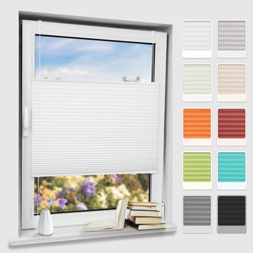 Bernice Plissee klemmfix ohne Bohren, Weiß 90x200cm(BxH) Easyfix Fensterrollo mit Klemmträger, Crushed Optik Rollos für Fenster & Tür