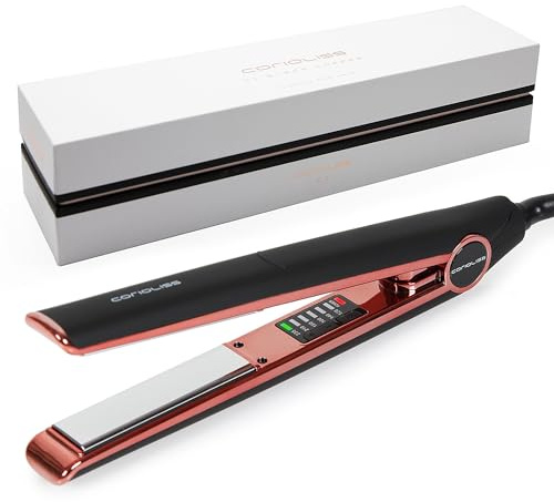 Corioliss C1 | Plancha del pelo Profesional | Placas de titanio | Alisado y Ondas | Temperatura ajustable 120º-235º | Calentamiento 20 seg | Con funda de Viaje | Black Copper