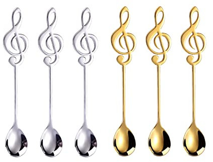 MoK 6 Stück Musik-Kaffeelöffel aus Edelstahl, Teelöffel mit Musiknoten, Musik-Dessert-Löffel für Zuhause, Dessert, Kaffee, Tee