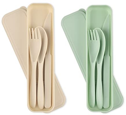 Reisebesteck mit Etui, 2 Sets wiederverwendbares Plastikbesteck, Messer-Gabel-Löffel-Set, tragbares Camping-Besteck-Set für Reise-Picknick-Camping-Arbeit-Schule oder täglichen Gebrauch