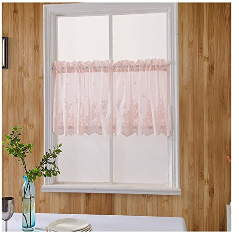 Yurosiay - Tendine in pizzo, stile vintage, semi-trasparenti, corte, piccole tende, mezze tende, per bistrot, con ricamo, per soggiorno, camera da letto, cucina, rosa, 74×61 cm