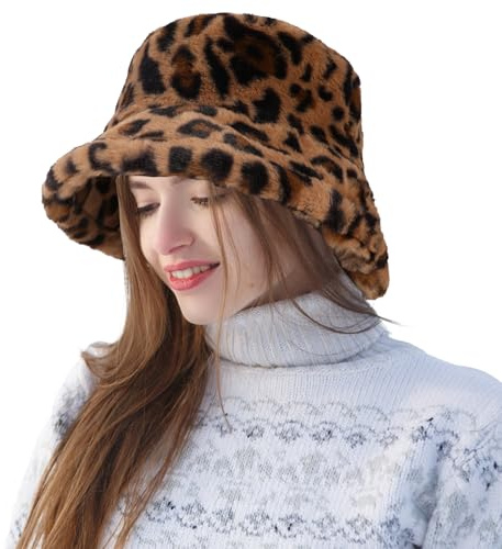 Jupsk Cappello da Pescatore in Pelliccia Calda Invernale, Cappello in Pelliccia Sintetica, Berretto da Pescatore per Donna con Cinturino Antivento, Cappello Morbido e Soffice