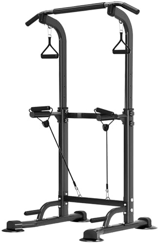 Leiblsufo Klimmzug- & Dip-Station, Dip-Ständer, Kraftturm, höhenverstellbar, für Zuhause, Krafttraining, Fitness, Workout, geeignet für Jugendliche, Frauen, Männer (Schwarz-03)