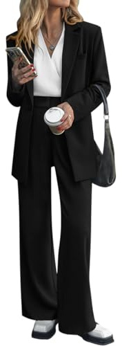 ORANDESIGNE Tailleur 2 Pièces Femme Ensemble Blazer et Pantalon Costume Formel Business Tenue de Travail Bureau Elegant Slim Fit Chic et Moderne Vetement Office Outfit Noir XXL
