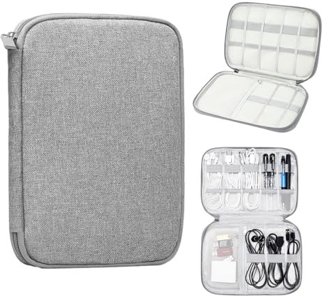 CPYJW Kabeltasche Organizer für Reisezubehör - Grey Travel Essentials Tasche für Handy, Festplatte, Powerbank, SD Karten