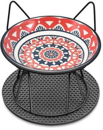 Avmvnvc Ciotole per Gatti Rialzate - Ciotola per Gatti e Cani - Ciotola Gatto in Ceramica con Supporto in Metallo e Tappetini Antiscivolo - Ciotole per Cani Piccoli, Gattini - 250ml