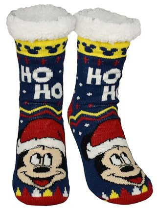 United Labels Disney Mickey Mouse Ladies Blue Fluffy Stopper Socks Winter Warm Socks Cabin Socks, blue / red, 39-42