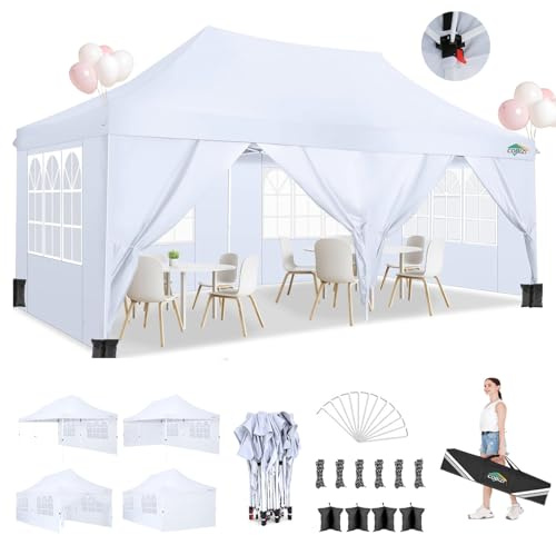 COBIZI Fällbar paviljong 3 x 6 m, vattentät, stabil paviljong 3 x 6 m, festtält, vikbart anti-UV med 6 sidoväggar, trädgårdspaviljong för bröllop, utomhus, trädgård, fest