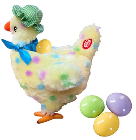 Electric Dancing Chicken Plush Toy With 3 Easter Eggs - Musical Stuffed Animal Hen With Laying Egg Feature - Gift for Kids