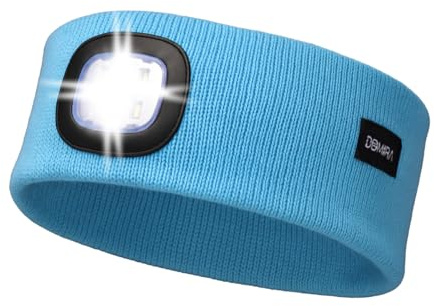 DOMIRA Rechargeable Led Head Torch | Super Bright Headlamp for Running, Camping, Hiking | Waterproof Hard Hat Light | USB Headtorch | Head Lamp for Adults, Kids, Fishing, Mechanic, Work (Sky Blue)