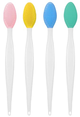 4 Pcs Silicone Lip Scrub Brush,Double-Sided Silicone Exfoliating Cleaner,Nose Blackhead Clean Scrubber Tool Soft Brush Cleaner for Men Women Dark and Chap Lips(4 Colors)