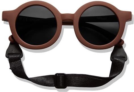BABYMOCS Gafas de sol redondas para niños de 1,5 años a 8 años, 100% protección UV, flexibles, sin BPA, sin sustancias nocivas, con correa, diseño sueco, gafas de sol para niños pequeños, marrón