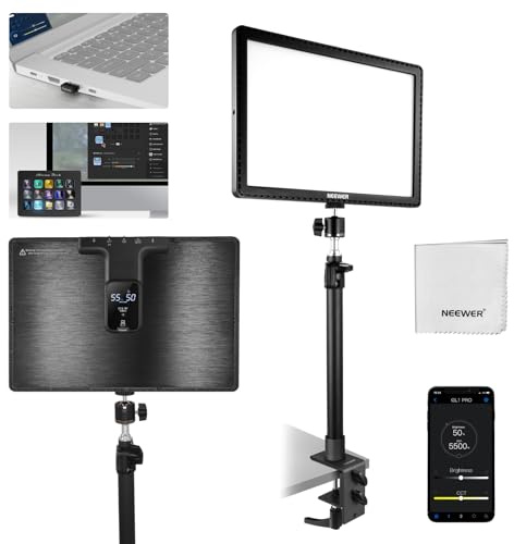 NEEWER GL1 Pro GL1 Pro Lampe de clé de Streaming à Del de 39,4 cm, CRI97+ à Pince sur Le Panneau de Bureau, contrôle par Application 2,4 G PC/Mac iOS/Android, Compatible avec Elgato Stream Deck pour