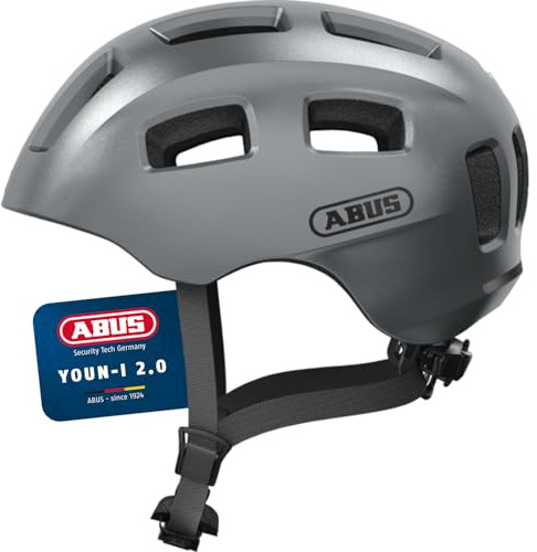 ABUS Casco da bicicletta Youn-I 2.0 - con luce per bambini, adolescenti e giovani adulti - per ragazze e ragazzi - argento, taglia S