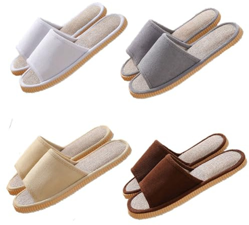 Teceyfeet Set di 4 paia di scarpe per ospiti in lino, lavabili antiscivolo, piatte per ospiti, per la casa, per uomo e donna, 4 Colore 2 Paia L 2 Paia M, 39/44 EU