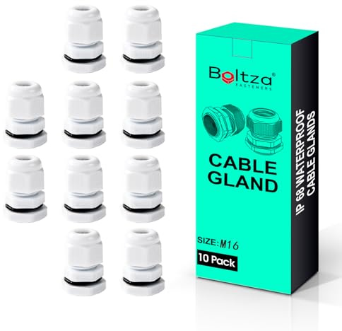 Boltza® Vit kabelgenomföring i nylon – IP68 vattentät kabelanslutning för elektriska kapslar, kopplingsdosor, utomhusbruk – kabelgenomföring – 10-pack (M16)