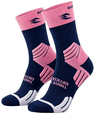 Edelmind Chaussettes de Course, Anti-Ampoules, Compression, Chaussettes running pour hommes et femmes, Running socks (FR/ES, Numérique, 36, 39, Taille normale, Taille normale, 1, bleu et rose)