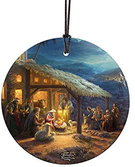 Thomas Kinkade - The Nativity - 3.5 Starfire Prints Hanging Glass Print Accessory - Ideal Decoration for Gifting and Collecting SPCIR742
