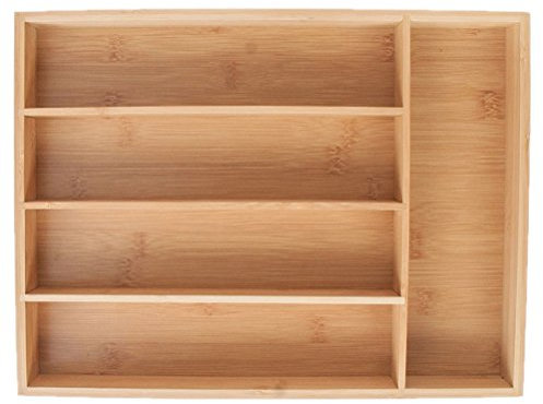 VORCOOL Plateau de tiroir à couverts cuisine en bambou avec 5 compartiments, convient pour une utilisation dans la cuisine, la salle de bain, le bureau