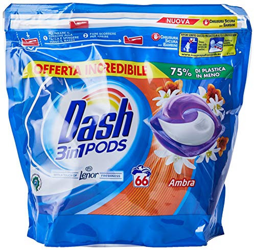 Dash Allin1 PODS Detersivo Lavatrice in Capsule Ambra, Maxi Formato 2 x 66, 132 Lavaggi