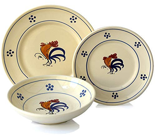 Servizio di Piatti per 12 Persone, Colorati con Disegno Gallo, Set da Tavola per 6 Persone