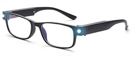 SKYWAY Reading Glasses with Lights, Blue Light Blocking Computer Glasses for Women Men Led USB Recharable Anti Glare Eyeglasses UV Protection Black 2.5
