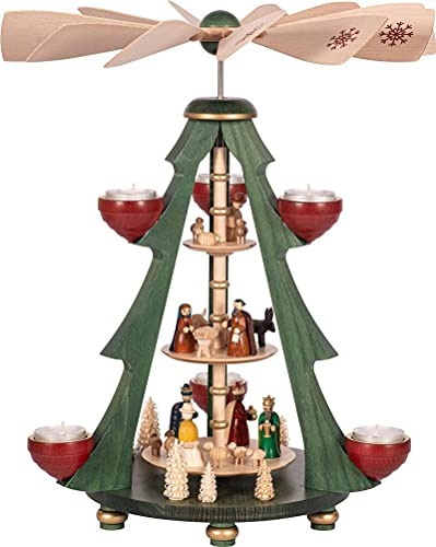 Richard Glässer Seiffen Weihnachtspyramide Christi Geburt, 3-stöckig, 40 cm hoch, original Erzgebirge