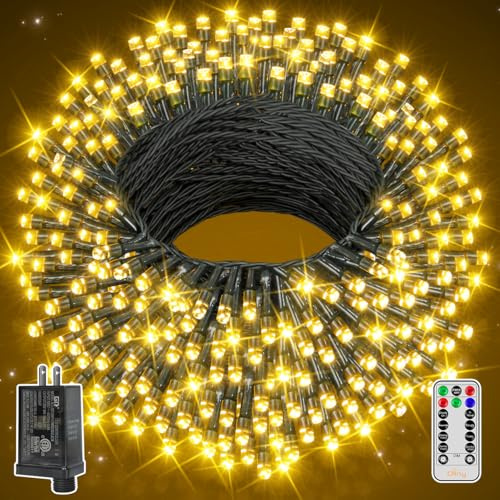 Ollny Christmas Lights 262FT 800LED, Plug-in Outside Tree Lights with Timer and 8 Modes, Remote Control Waterproof Dimmable Outdoor String Light for House Yard Patio Xmas Decorations(Warm White)
