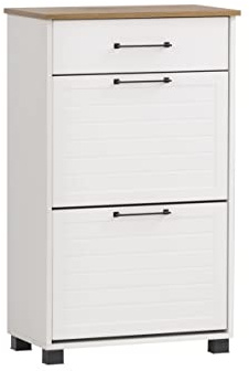 Schildmeyer Jelda Schuhschrank 154753, matt weiß/Eiche Landhaus Dekor, 62 x 34,1 x 102 cm