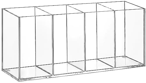 Top-spring Acrylic Pen Pencil Holder, 4 Compartments Clear Desk Organiser for Pens, Pencils, Makeup Brushes, Pen Pot for Classroom, Office,Stationary Organiser (Style D)
