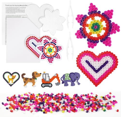 AUAUY Fuse Beads Kit, 600pcs 5mm Iron Beads Set for Kids, DIY Art Craft Toys Iron Beads, with Love+Flower Pattern Cards, Pegboards, Tweezers, Ironing Papers, Christmas Birthday Gift for Boys and Girls