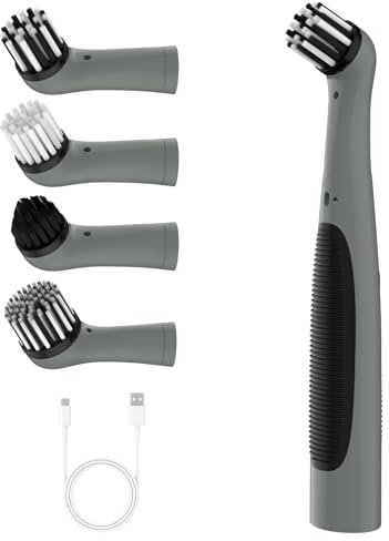 Cepillo de limpieza eléctrico recargable con múltiples cabezales de cepillo 4 en 1 y cable USB, cepillo motorizado inalámbrico para interior del hogar para baño, inodoro, cocina, azulejos y grietas