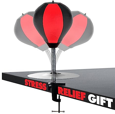 Antistress Mit Tischklemme Und Saugnapf, Boxsack Hängend Oder - Stehend Lustiges Anti-Stress Geschenk, Desktop Ball zur Stressabbau, Büro Spielzeug, Starker Saugfuß, Robuster PU-Leder Boxball