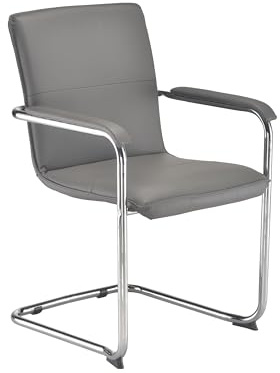 Office Hippo Cantilever Office Visitor Chair With Arms, For Meeting Rooms, Boardrooms or the Home Offfice, Chrome Cantilever Frame, PU Leather, Grey