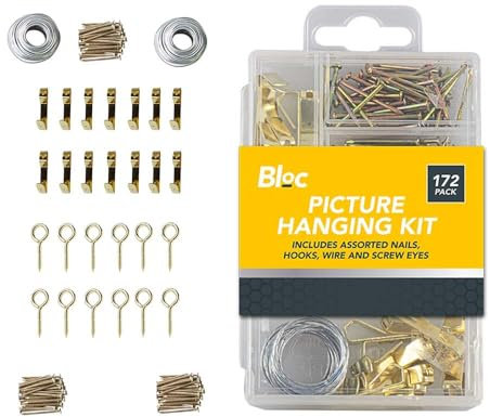 Sixstore Juego para Colgar Cuadros de 172 Piezas, Ganchos para Cuadros de Calidad, Tornillos con Ojales, Alambre y Clavos para Kit de Montaje en Pared