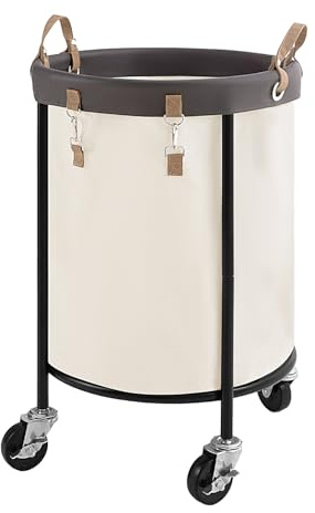 StorageWorks Laundry Basket with Wheels, 110L Round Washing Baskets, Large Laundry Bag on Wheels, Wheeled Laundry Basket with Steel Frame, Rolling Washing Box with Removable Bag, Beige