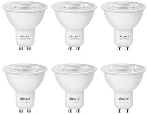 DiCUNO Bombilla GU10 regulable, 4,2W LED equivalente a lámpara halógena de 40W, Blanco neutro 4000K, 305lm, Ángulo de haz 38°, 230V, Foco LED regulable gu10 para baño, 6 Piezas