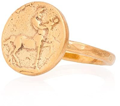 Anillo de monedas de centauro, anillo de monedas romanas antiguas, anillo de monedas de sello. Anillo de plata griega antigua bañada en oro de 24 quilates.
