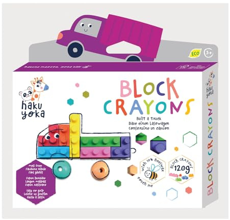 Haku Yoka 6303085 - Juego de crayones de cera para camión, colores vivos, ceras en forma de bloque de pinza, sin decoloración, para niños a partir de 3 años