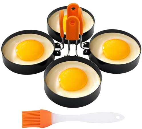 4 Pezzi 9 Cm Stampo Pancake per Padella Con Pennelli In Silicone, Stampo Per Uova In Acciaio Inossidabile, Stampi Pancake, Stampi per Pancake, Stampo per Pancake per Omelette per Uova, Frittelle