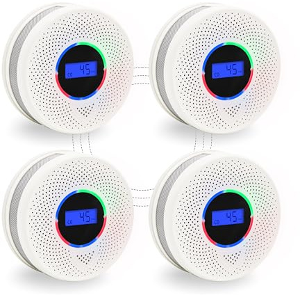 Kesymo 4Pack Upgraded Interlinked Smoke Carbon Monoxide Detector, Battery Powered&Wireless Interconnected Smoke and CO Alarm, Transmission Range of Over 820 ft (Includes Battery)