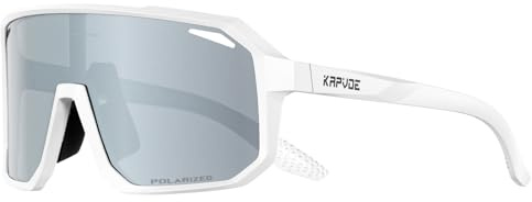 KAPVOE Fahrradbrille Polarisiert Herren Damen Sonnenbrille Sportbrille Radbrille Sportsonnenbrillen Radsportbrille Radfahren MTB Brille Rennrad Triathlon Laufen Wandern Volleyball Silber