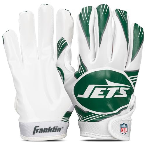 Franklin Sports New York Jets Youth NFL Football Receiver Gloves - Official NFL Team Logos - Kids Football Gear + Accessories - Youth M/L Pair