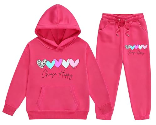 SoLu DAY8 Girls Tracksuit Set Choose Happy Kids Long Sleeve Hoodie Sweatshirt and Trousers Outfits Sets for Girls Trendy Spring Winter Comfy School Casual Jogging Athletic Age 3-14 Years (8-9 Years)
