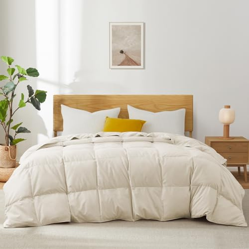 Joysoul Goose Feathers Fiber Comforter - Lightweight Ultra Soft Fabric Cover Breathable White Down Feather Fill, Queen Size Duvet Insert (88 X 88)
