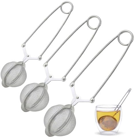 Pinze da tè per tè sfuso, in acciaio inox, colino per tè, uovo da tè, a forma di sfera in acciaio inox, per infusore di tè (3 pezzi, mix)